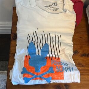 Psycho Bunny White long sleeved Tee with Blue and Orange Design